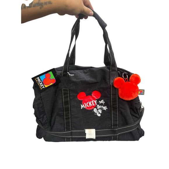 Disney Mickey Mouse Unlimited Vintage 90s Black Duffle Bag Plush Keychain NEW - Picture 1 of 11
